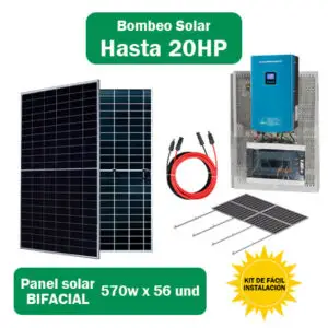 Kit solar para bombeo de agua hasta 20HP con paneles solares bifaciales de 570W, inversor y accesorios completos